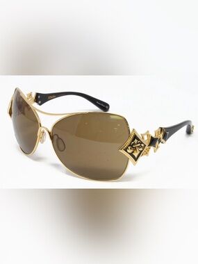 Affliction Angelina Y2K Gold Aviator Shield Sunglasses with Brown Lenses
